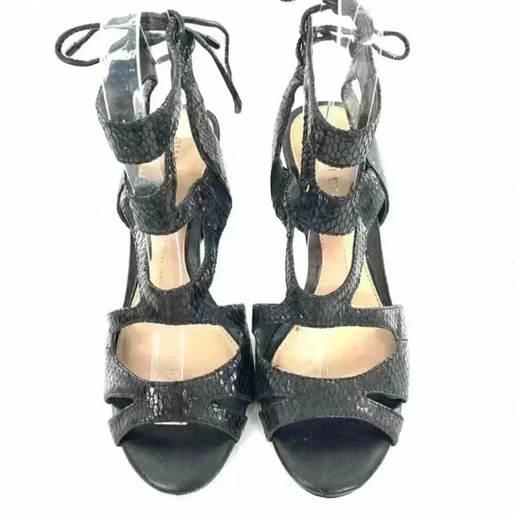 Gianni Bini heels size 6.5 black leather snakeskin embossed lace up party - Picture 3 of 12